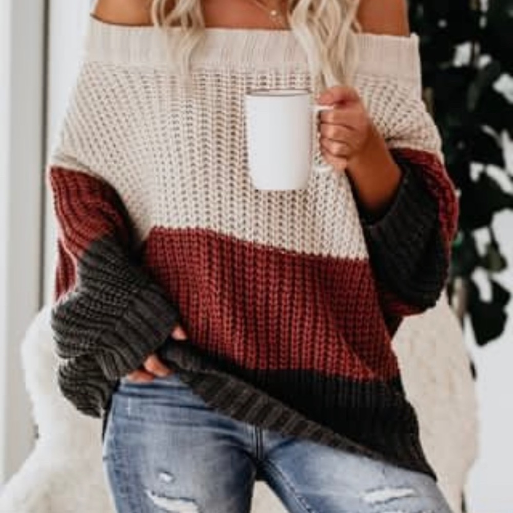 VICI - Erica Off the Shoulder Colorblock Sweater, EUC